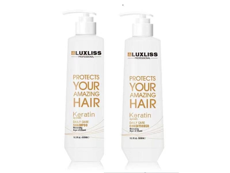 Luxliss Keratin Daily Care Shampoo & Conditioner Set - Moisturizing Anti-Frizz Formula for Chemically Treated Hair | 2 Pack (16 Fl Oz Each)