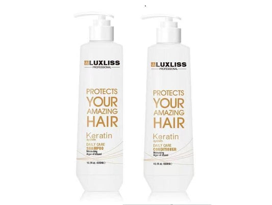 Luxliss Keratin Daily Care Shampoo & Conditioner Set - Moisturizing Anti-Frizz Formula for Chemically Treated Hair | 2 Pack (16 Fl Oz Each)
