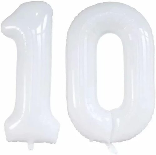 GOER Jumbo Number 10 Balloons - 42 Inch Foil Helium Balloons for 10th Birthday & Anniversary (White)
