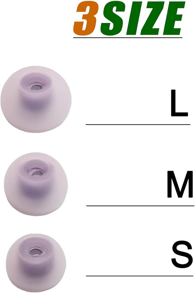 Silicone Ear Tips for Samsung Galaxy Buds 2 / Buds+ / Buds PE, Replacement Earbuds Tips with Filter Screen, Noise Isolation, Soft Comfort Fit, 6 Pairs L/M/S Purple