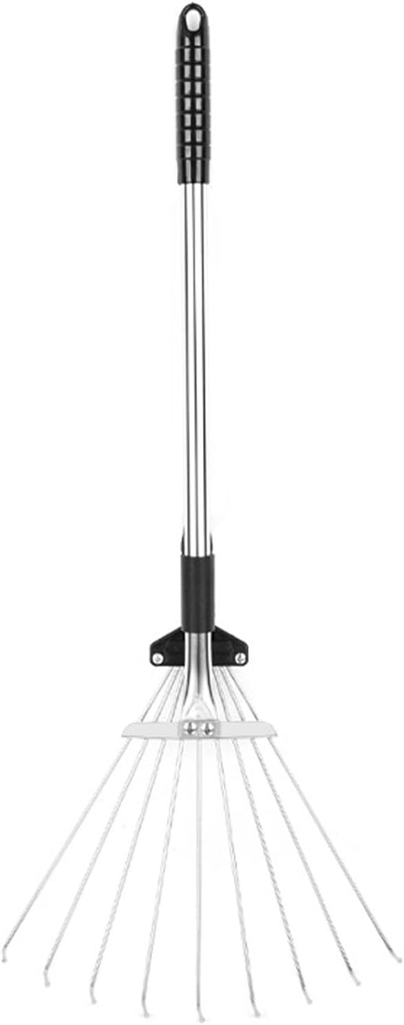 Adjustable Collapsible Garden Leaf Rake Aluminum Alloy Lawn Yard Rake for Leaf Cleaning Flower Bed and Outdoor Gardening (9 Teeth 55â73.5cm Length 11â31cm Width)