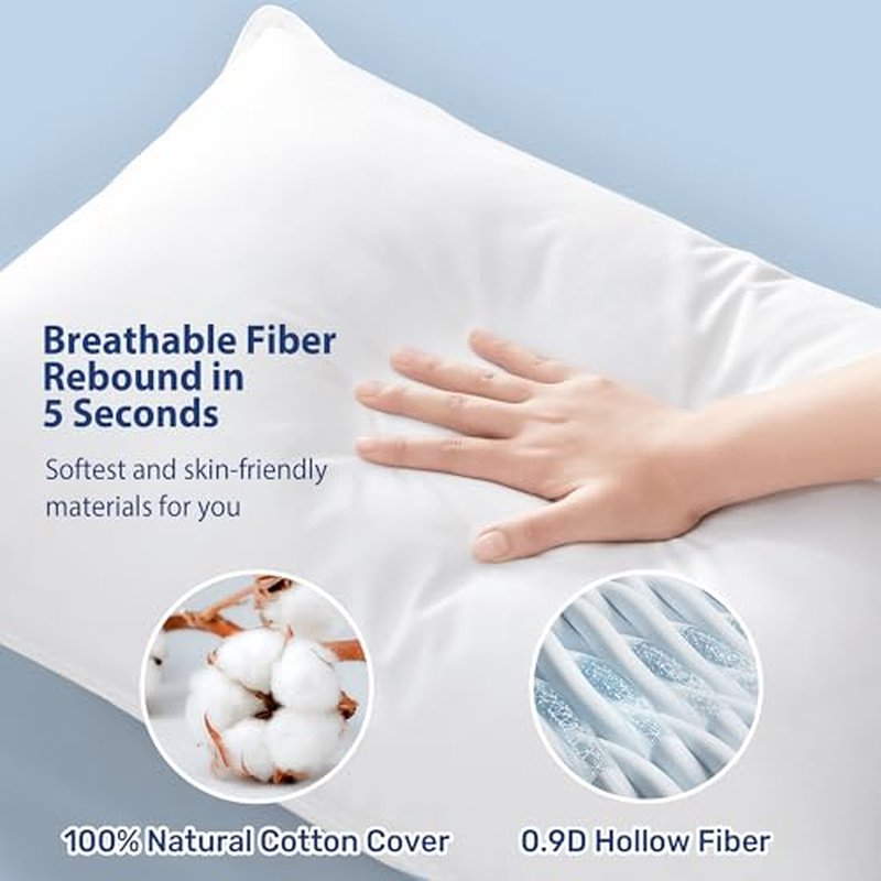UNIKOME Ultra Soft King Size Pillows Set of 2 - Hotel Collection Luxury 100% Cotton Cover Down Alternative Bed Pillow, Fluffy Pillows for Back, Stomach or Side Sleepers
