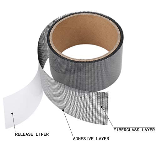 Plextone Window Screen Repair Kit Tape Fiberglass Repair Kit for Window Screen and Screen Door Tears Holes 3-Layer Strong Adhesive Window Screen Mesh Repair Waterproof Screen Repair Kit（2"×80"） Grey