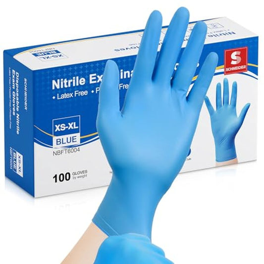 Schneider Nitrile Exam Gloves - S, 100-ct Box, Medical Grade Blue Disposable Gloves Latex Free, Rubber Glove for Cleaning, Cooking, Food Prep