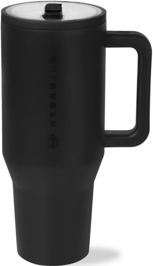 HydroJug Traveler - 32 oz Insulated Water Bottle with Handle & Flip Straw | Leak-Resistant, Fits Cup Holders - Black