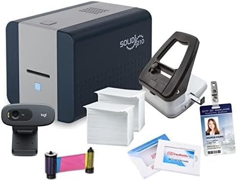 Cardholdir ID Easy Badges Solid 210 ID Badge Printer | with Standard Edition Software (Adds Excel Database & QR Codes), & Everything Needed to Print 400 ID Cards | Single Sided Employee ID Printer