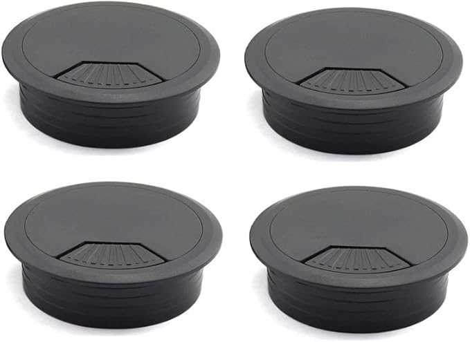 4pcs 2 inch Desk Wire Cord Cable Grommets Hole Cover for Office PC Desk Cable Cord Organizer Plastic Cover Black (Black-4Pcs)