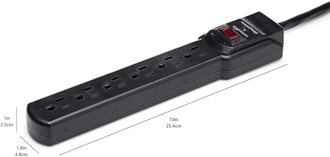 Amazon Basics 6-Outlet Surge Protector Power Strip with 200J Protection, Circuit Breaker, 2ft Extension Cord, Black, 2-Pack