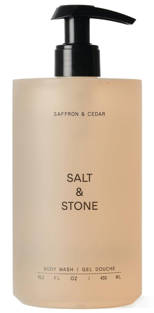 Salt & Stone Body Wash with Antioxidants for Deep Moisture | For Women & Men, Sulfate, Paraben, & Dye Free, Leaving Skin Soft and Hydrated | Saffron & Cedar 15.2 fl oz