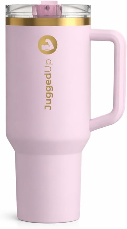 Skiennix 40oz Insulated Stainless Steel Tumbler - Leak-Proof Travel Mug with Handle & Straw Lid | Blush Gold