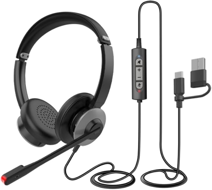 Earbay USB Headset with Microphone for PC, Headset with Mic, Computer Headset with Noise Canceling Microphone for Laptop, Wired Headphones with Mic for Work from Home/Call Center/Open Office (Black)