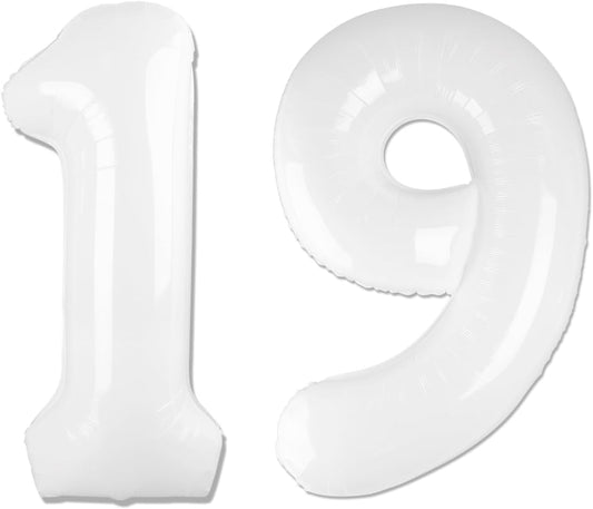 Number 19 Balloon by [Brand Name] - 40 Inch White 19th Birthday Decoration for Boys & Girls
