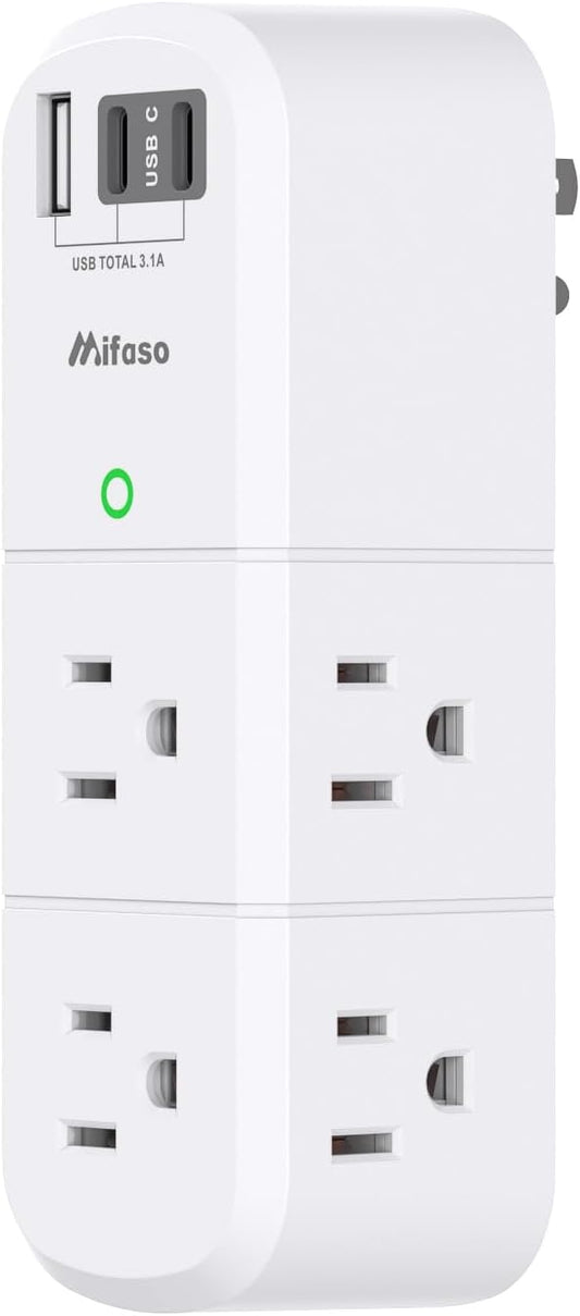 Cruise Ship Essentials - Outlet Extender with Rotating Plug, 6 AC Outlets with USB Charging Ports, Multi Plug Wall Outlet USB C Charger Hub, Non Surge Protector Non Extension Cord