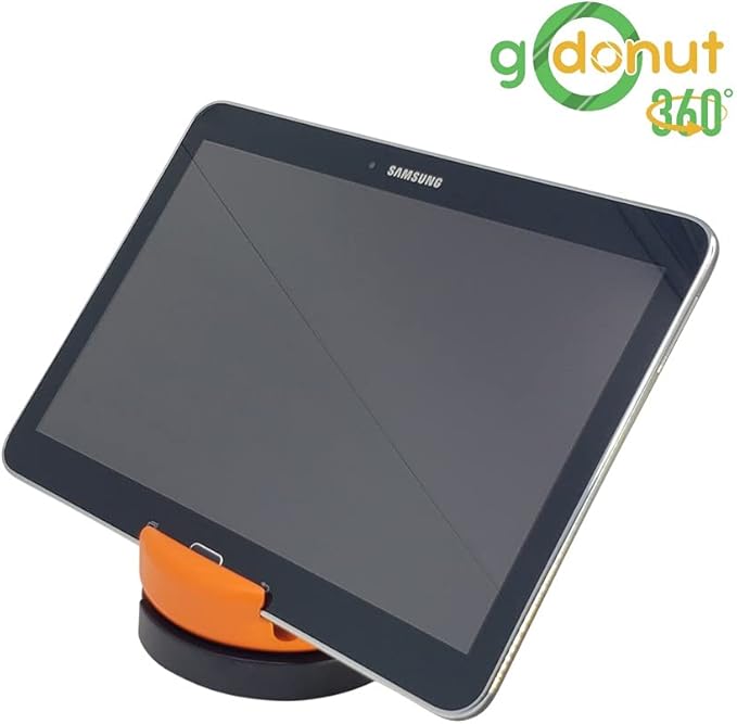 GoDonut 360 Swivel – Smartphone and Tablet Stand and Desk Organizer with 360 Degrees Device Rotation - Compact and Portable for Travel, Office and Home - Made in USA (Orange)