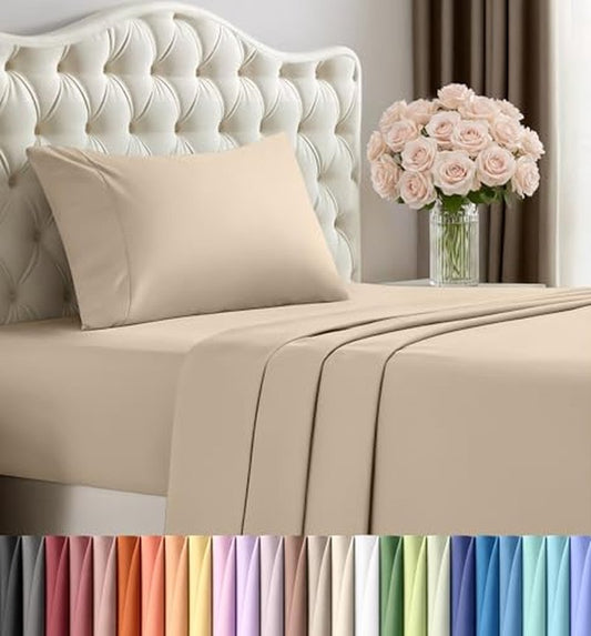 Utopia Bedding Twin Sheet Set – 3 Piece Bed Sheets for Twin Size Bed, Soft and Breathable Microfiber, Includes 1 Fitted Sheet, 1 Flat Sheet and 1 Pillowcase – Oeko Tex (Sand)