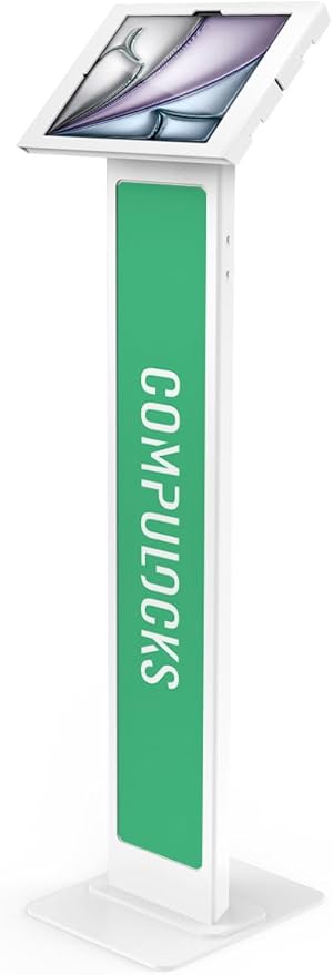 Compulocks iPad Air M2 & M3 13" Apex Enclosure Brandable Floor Stand – Secure Tablet Display Kiosk Mount, Digital Signage, POS Display - White