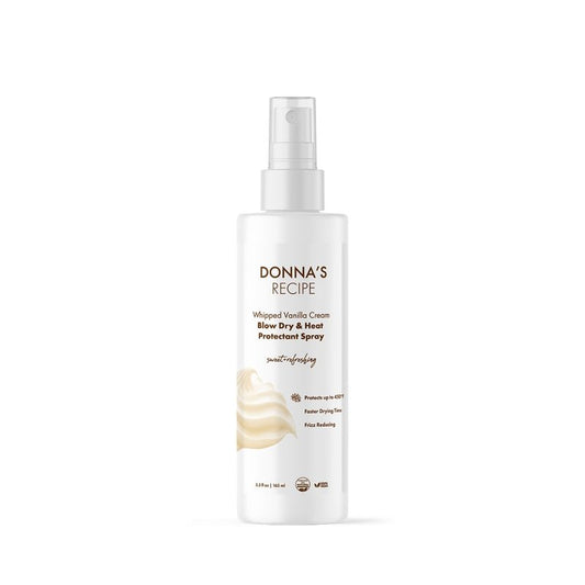 Donna's Recipe by Tabitha Brown | Whipped Vanilla Cream Blow-Dry & Heat-Protectant Spray – 450 °F Protection, Faster Drying, Frizz Control – 5.5 fl oz