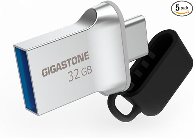 GIGASTONE 32GB 5-Pack Nano Luxus Dual USB Flash Drive, USB-C & USB-A, 100MB/s High-Speed Storage, Metal Design