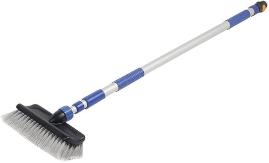 Camco Flow-Through Wash Brush with Push Button Telescoping Handle - Connect to Standard Water Hose to Clean Your Vehicle | Great for RV, Truck Boat and Car Washing - (41960)