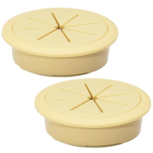 EASYEAH 2 Pcs Desk Grommet 2-3/8" / 60 mm, Desk Hole Cover for Cables Beige, Cable Grommet ABS Plastic, Desk Hole Grommet for Home & Office Pc, Detachable Cable Cord Organizer