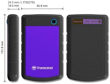 Transcend StoreJet 2TB External Hard Drive, for PS4/PC/Mac/Desktop/Laptop/Xbox, USB3.1(5Gbps)Type-A Portable HDD, One Touch Auto-Backup/Shock Resistant/Three-stage shock protection system(TS2TSJ25H3P)