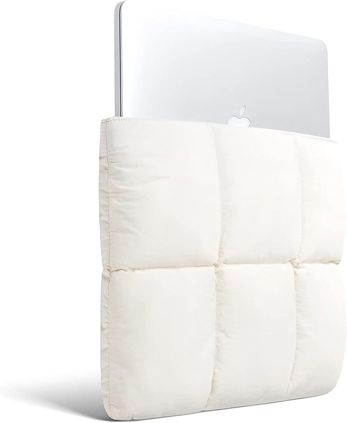 Comfyable Puffy Laptop Sleeve 13 Inch 14 Inch, Quilted Puffer Laptop Carrying Case for Women, Pillow Case Compatible with MacBook Air/Pro M5 M4 M3 M2 Pro/Max 2026, 13" MacBook Neo A18, Rice