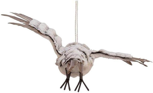 Skiennix Grey Flying Owl Ornament - White Fur Accents for Festive Christmas Decor