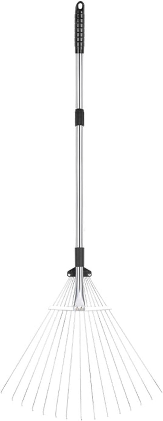 Adjustable Collapsible Garden Leaf Rake Aluminum Alloy Lawn Yard Rake for Leaf Cleaning Flower Bed and Outdoor Gardening (15 Teeth 81â160cm Length 18.5â55.5cm Width)