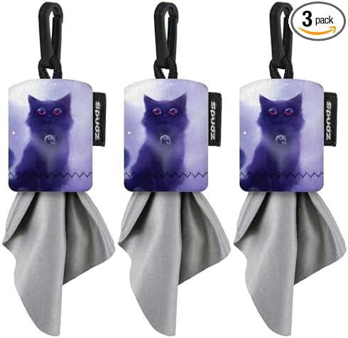 SPUDZ Classic Microfiber Lens Cleaner – Clip-On Pouch, Washable – for Binoculars, Scopes, Glasses, Screens | Classic | Cat, 6 x 6 Inch (3-Pack)