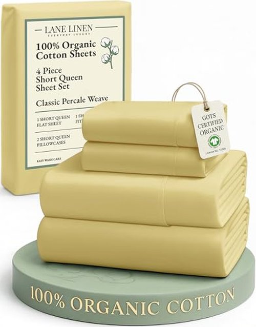 LANE LINEN RV Queen Sheets Set, 4Pc 100% Organic Cotton Bed Sheets Short Queen Size, Soft, Percale Weave, Luxury Hotel Sheets RV Queen Size, Breathable RV Queen Sheets Deep Pocket Upto 15" - Cocoon