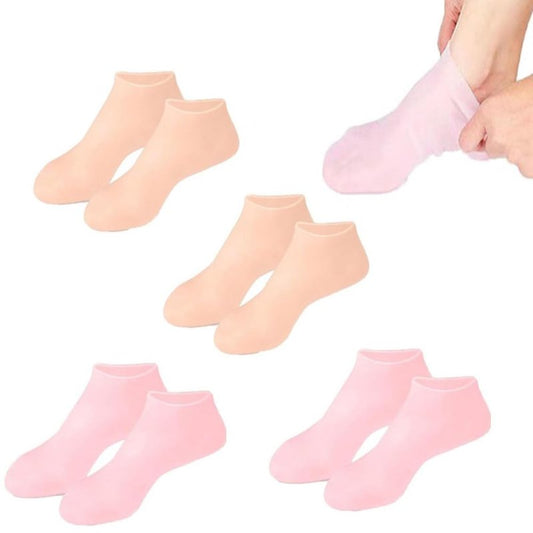 BASICGOLDYAO 4 Pairs Silicone Moisturizing Socks Women Foot Care Silicone Pedicure Socks Men Anti Slip Spa Gel Socks for Dry Cracked Feet (Multi)