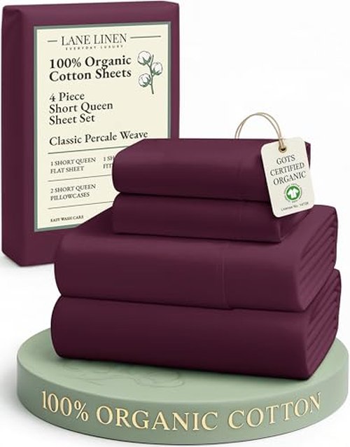LANE LINEN RV Queen Sheets Set - 100% Organic Cotton Camper Sheet Sets 15" Deep Pocket Fitted - Windsor Wine