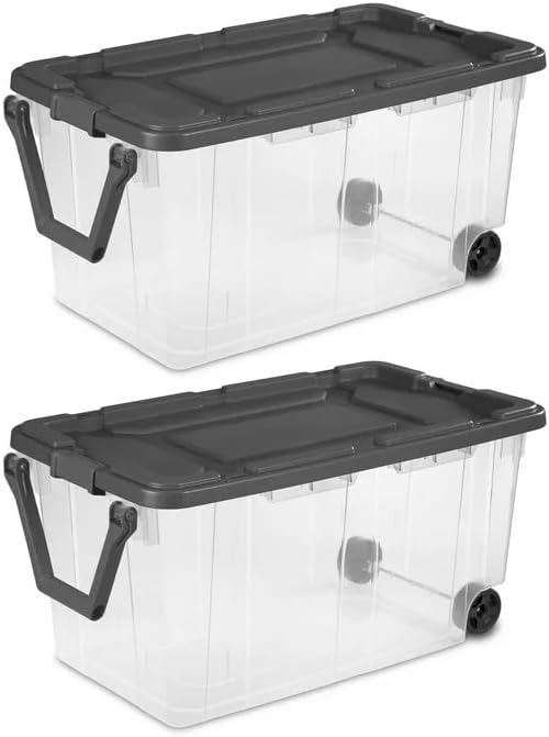 Stacker | Extra Large 160 Quart Wheeled Clear Bin with Latch Lid & Pull Handle - 2 Count