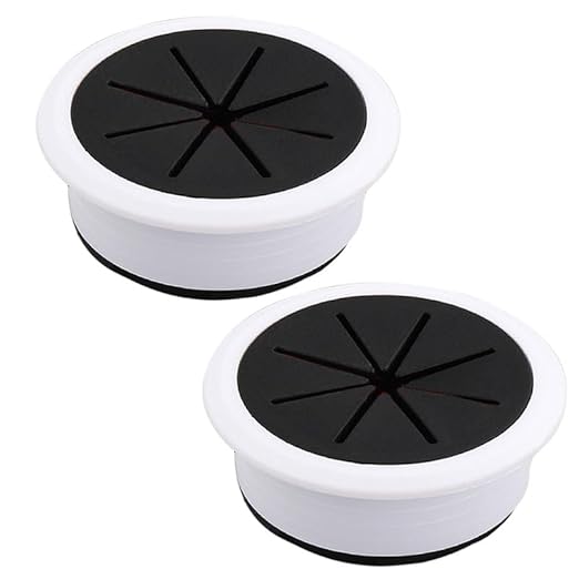 EASYEAH 2 Pcs Desk Grommet 2-1/16" / 53 mm, Desk Hole Cover for Cables Black and White, Cable Grommet ABS Plastic, Desk Hole Grommet for Home & Office Pc, Detachable Cable Cord Organizer