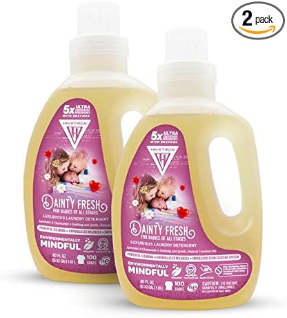 Hiketron Dainty Fresh For Babies Liquid Laundry Detergent, 5x Ultra Concentrated, Tough Stains Remover, Long Lasting Scent (80 Fl Oz, Pack of 2)