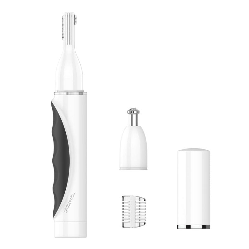 Conair GIRLBOMB Nose Hair Trimmer for Women, Battery-Operated Face Hair Removal for Women, Diamond-Shaped 360° Beveled Blade, LED Light, Packaging May Vary, White