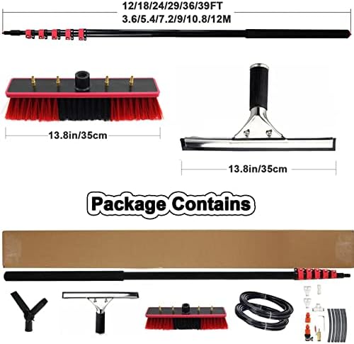 4M-12M Window Cleaning Kit, Telescopic Water Fed Pole, Extendable Squeegee & Brush, Outdoor Glass & Solar Panel Cleaner, Roof Cleaning Tool, Easy Reach for High Windows