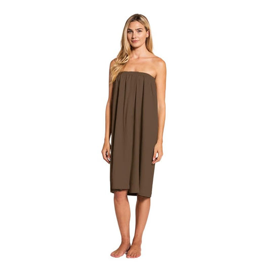 Canyon Rose Waffle Weave Long Spa Wrap, Simple Body Wrap, Luxurious Waffle Weave Knit, One Size Fits Most, Generous Length, Elasticized Top with Touch-and-close Fasteners at Top and Waist, Brown