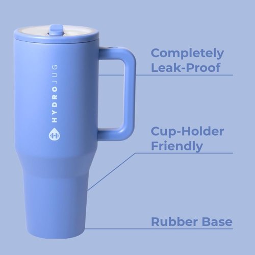 HydroJug Traveler - 40 Oz Insulated Water Bottle with Handle & Flip Straw | Leak Resistant, Light Blue