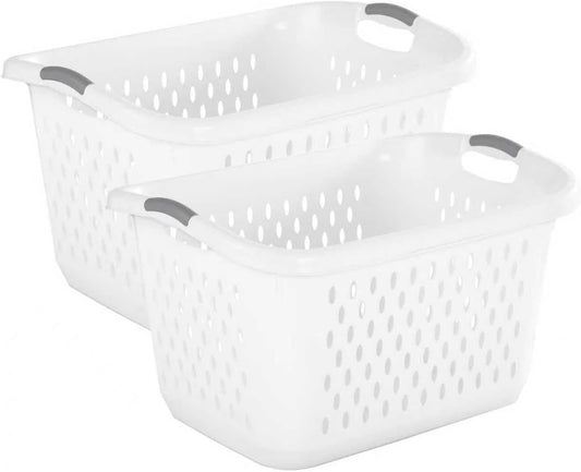 Skiennix Extra Large Plastic Laundry Basket - 2.7 Bushel Capacity with 2 Carry Handles | White