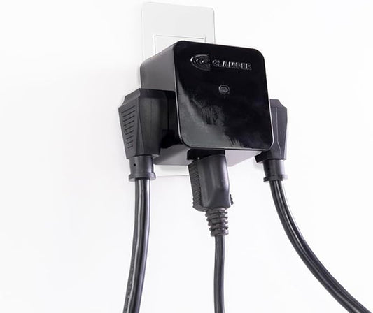 Clamper 3-Outlet Surge Protector 1800 Joules, 1875W, for TV, PC, Xbox, PS5, Refrigerators and Other Appliances (Compact Wall Surge Protector), iCLAMPER Power 3, 1-Pack Black