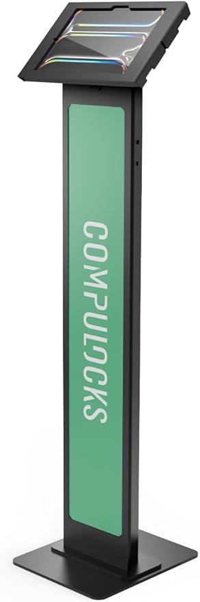 Compulocks iPad Pro M4/M5 Apex Enclosure Brandable Floor Stand – Secure Tablet Display Stand, Kiosk Mount, Stand for Touchscreen Tablets, Digital Signage, POS Display - Black