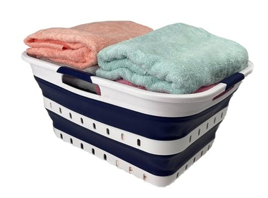 SAMMART 42L (11 gallon) Collapsible Plastic Laundry Basket - Foldable Pop Up Storage Container/Organizer - Space Saving Hamper/Basket (1, White/Quartz Pink)