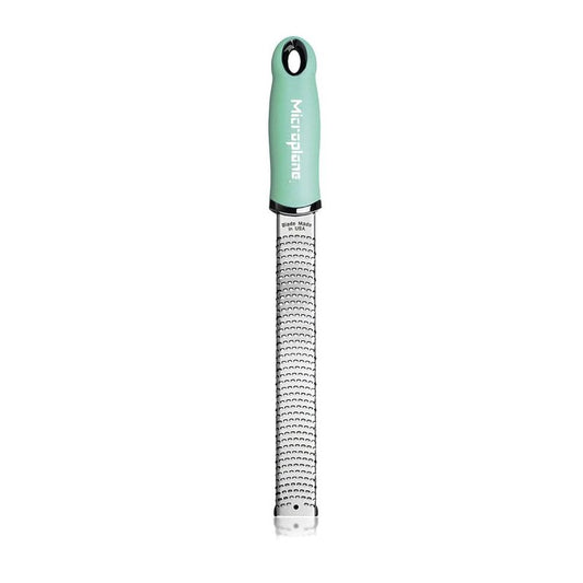 Microplane Premium Zester Grater - made in USA Stainless Steel Blade - for Zesting Citrus and Grating Cheese - Soft Touch Handle - Retro Green