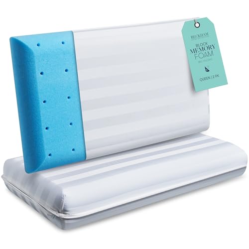 Beckham Hotel Collection Shredded Memory Foam Pillow 2-Pack Queen | Adjustable Fill Cooling Bed Pillows for Side, Back & Stomach Sleepers