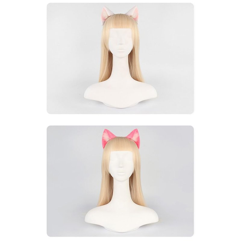 Surakey Long Fur Cat Ears Anime Cosplay Headband Plush Hairband Halloween Cosplay Party Costume for Men and Women Role-Playing (Green)