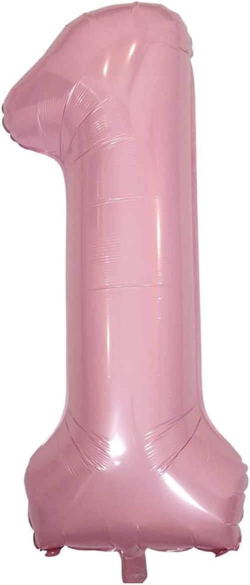 DIWULI 40 Inch Pastel Pink Number 1 Balloon - Large Foil Balloon for 1st Birthday Party Decorations
