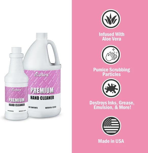 Ecotex® Premium Hand Cleaner – Screen Printing Ink & Emulsion Remover – Industrial Shop Soap for Plastisol, Grease & Grime – Safe on Skin – (Gallon - 128 oz.)