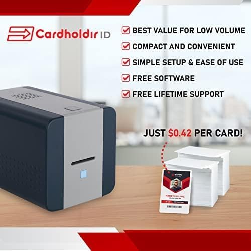 Cardholdir ID Easy Badges Solid 210 ID Badge Printer | with Standard Edition Software (Adds Excel Database & QR Codes), & Everything Needed to Print 400 ID Cards | Single Sided Employee ID Printer