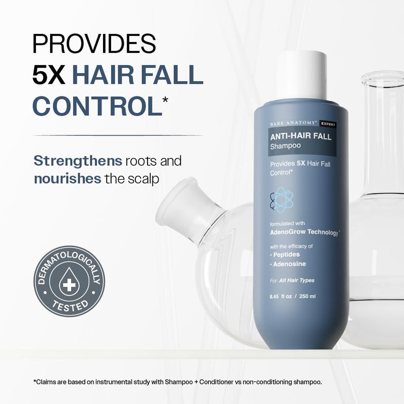 Anti-Hair Fall Shampoo - 5X Control with Adenosine & Peptides | Strengthens Roots | pH 4.6 | 250ml